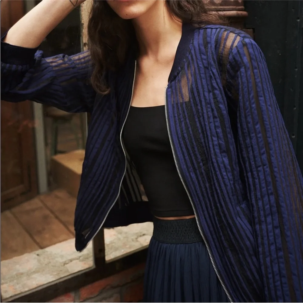 RARE! NWOT Zara Sheer Checkered Bomber Jacket / Cardigan - sz S, Black